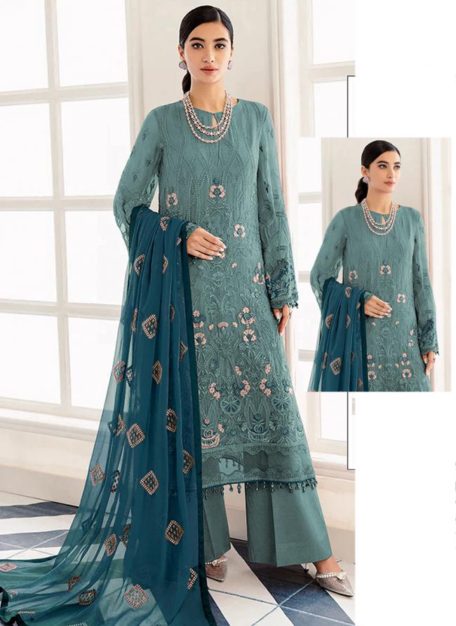 Sky blue Faux Georgette Party Wear Embroidery Work Pakistani Suit