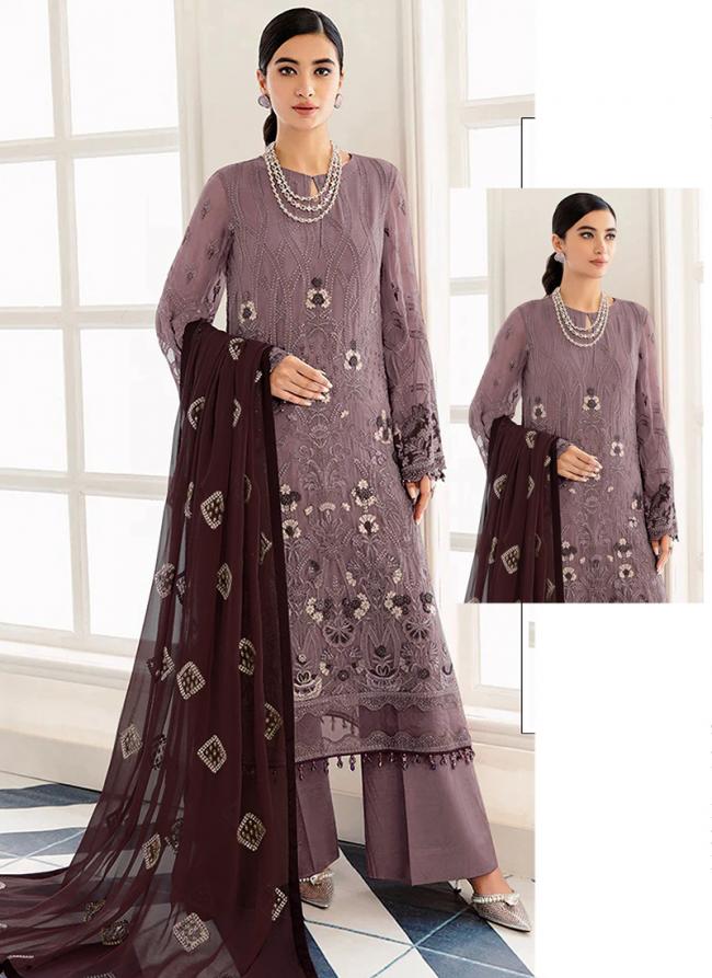 Wine Faux Georgette Party Wear Embroidery Work Pakistani Suit