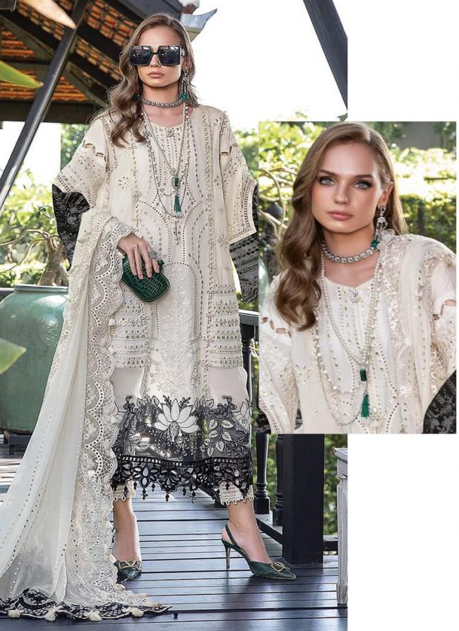 Cream Faux Georgette Tradional Wear Embroidery Work Pakistani Suit