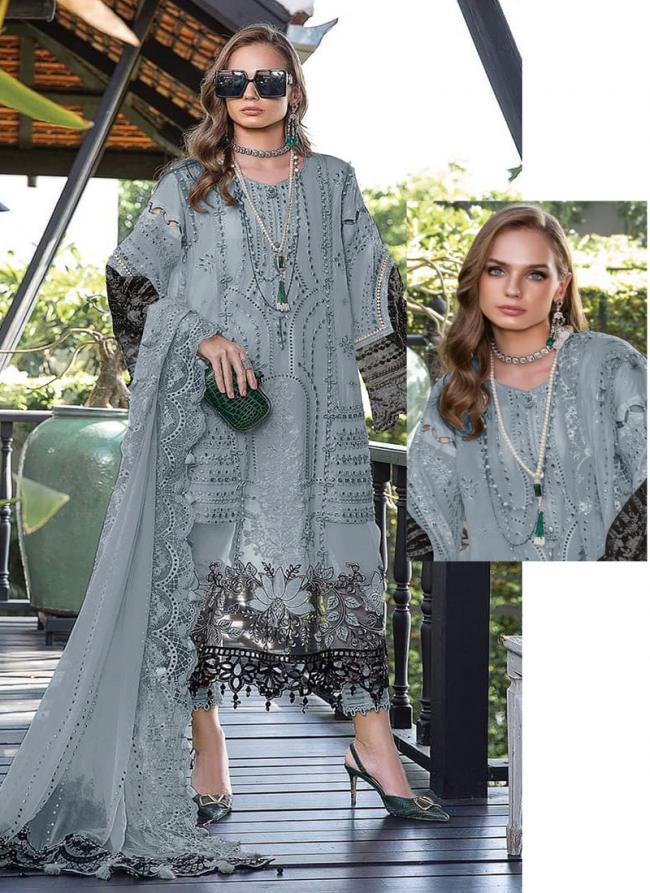 Grey Faux Georgette Tradional Wear Embroidery Work Pakistani Suit