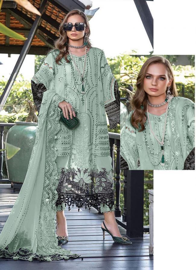 Pista Green Faux Georgette Tradional Wear Embroidery Work Pakistani Suit