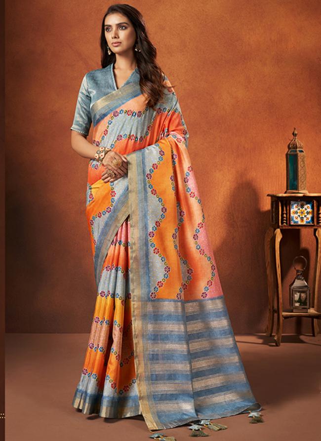 Orange Crepe Silk Wedding Wear Weaving Saree