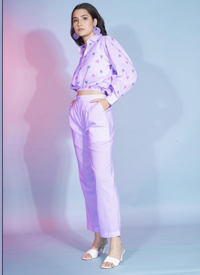 Lavender Viscose Rayon Party Wear Designer Cord Set