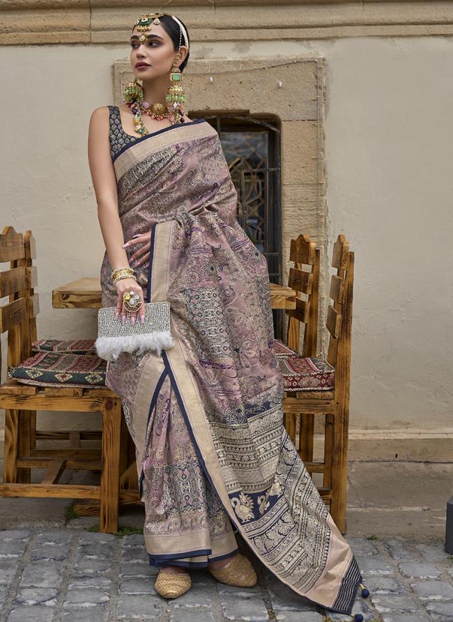 Grey Pure Silk Tradional Wear Printed Saree