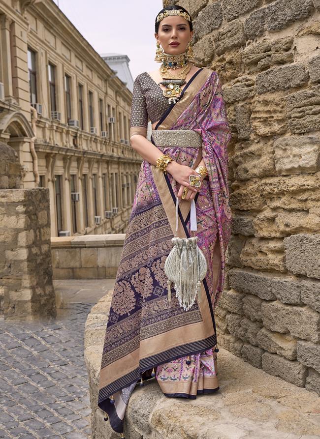 Purple Pure Silk Tradional Wear Printed Saree