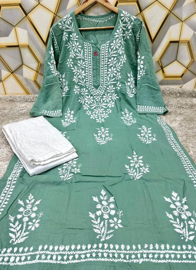Pista Green Modal Festival Wear Lucknowi Kurti With Pant