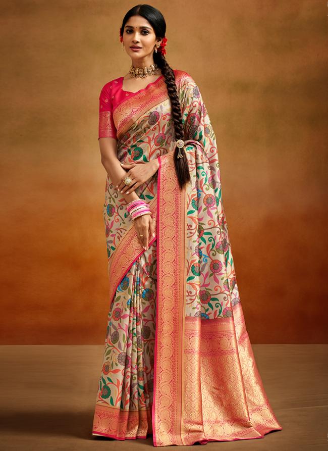 Multi Color Tussar Silk Tradional Wear Printed Saree