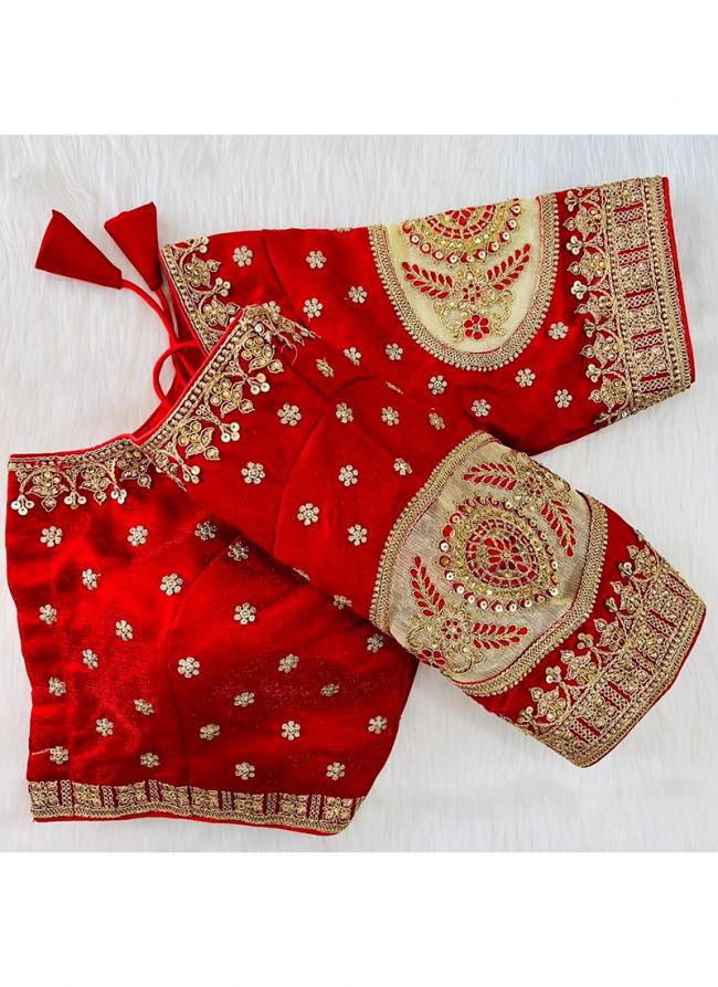 Red Phantom Silk Tradional Wear Embroidery Work Blouse