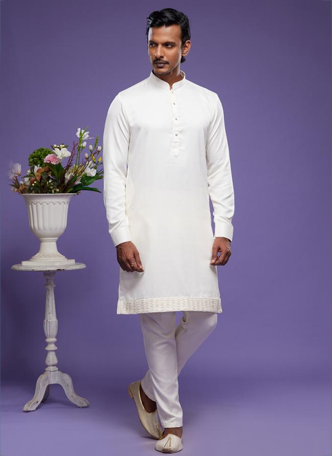Cream Art Banarasi Silk Tradional Wear Thread Work Kurta Pajama