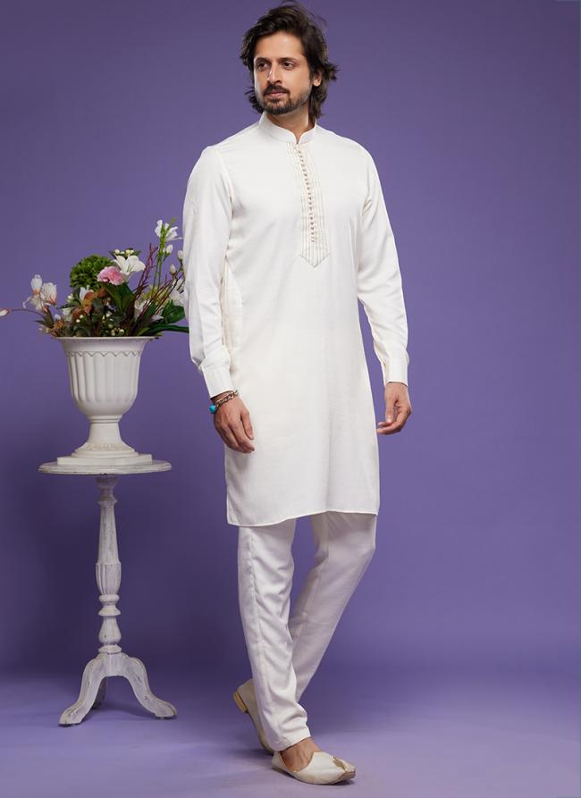 Cream Art Banarasi Silk Tradional Wear Thread Work Kurta Pajama