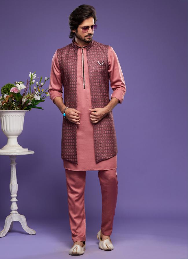 Maroon Art Banarasi Silk Festival Wear Digital Printed Kurta Pajama With Jacket