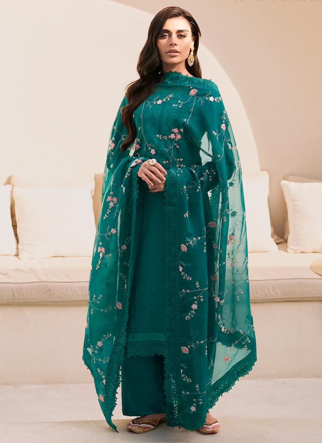 Green Dola Silk Party Wear Embroidery Work Salwar Suit