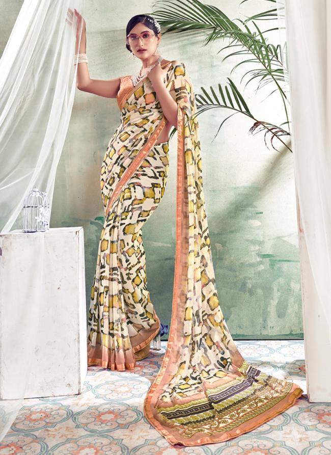 Beige Weightless Casual Wear Digital Printed Saree