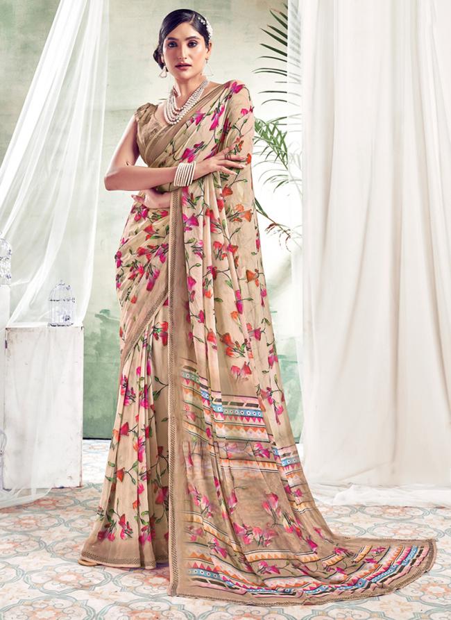 Beige Weightless Casual Wear Digital Printed Saree