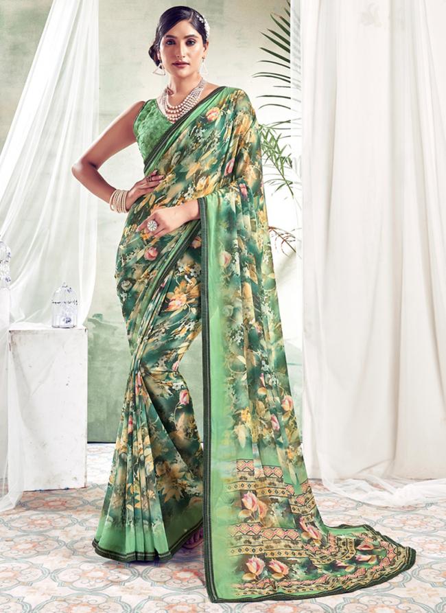 Green Weightless Casual Wear Digital Printed Saree