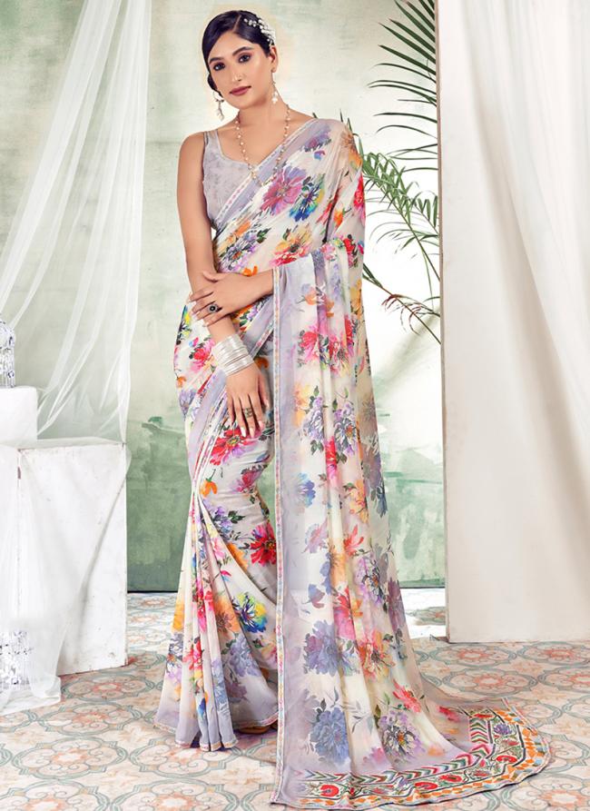 Grey Weightless Casual Wear Digital Printed Saree