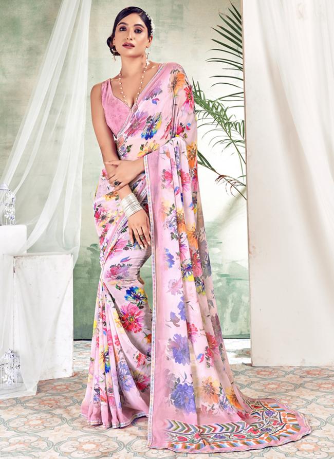 Pink Weightless Casual Wear Digital Printed Saree