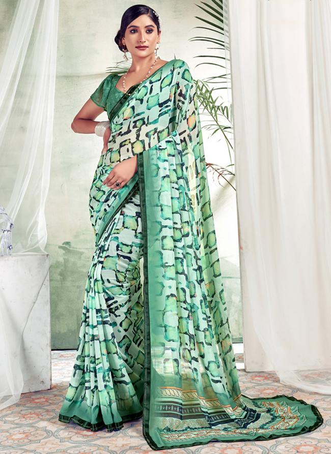 Teal Weightless Casual Wear Digital Printed Saree