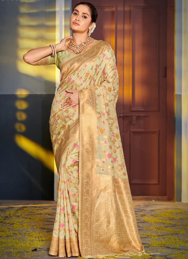 Beige Banarasi Silk Festival Wear Weaving Saree