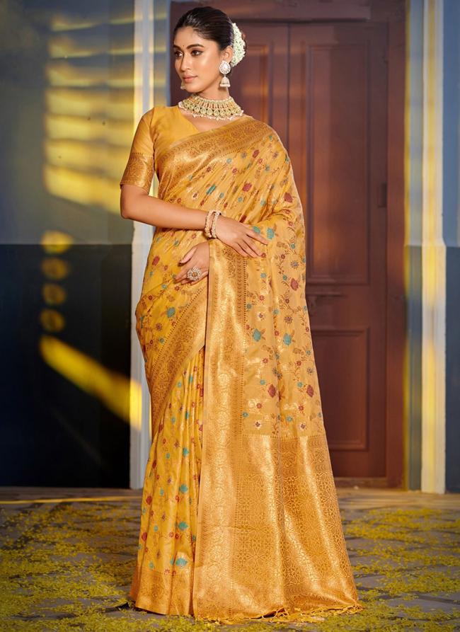 Yellow Banarasi Silk Festival Wear Weaving Saree