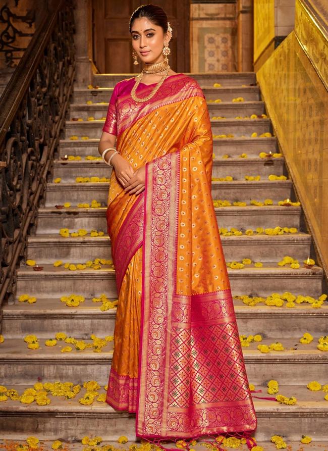 Mustard Banarasi Silk Tradional Wear Weaving Saree