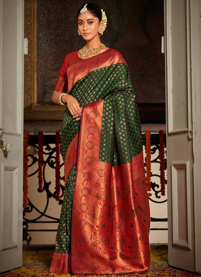 Bottle Green Banarasi Silk Party Wear Weaving Saree
