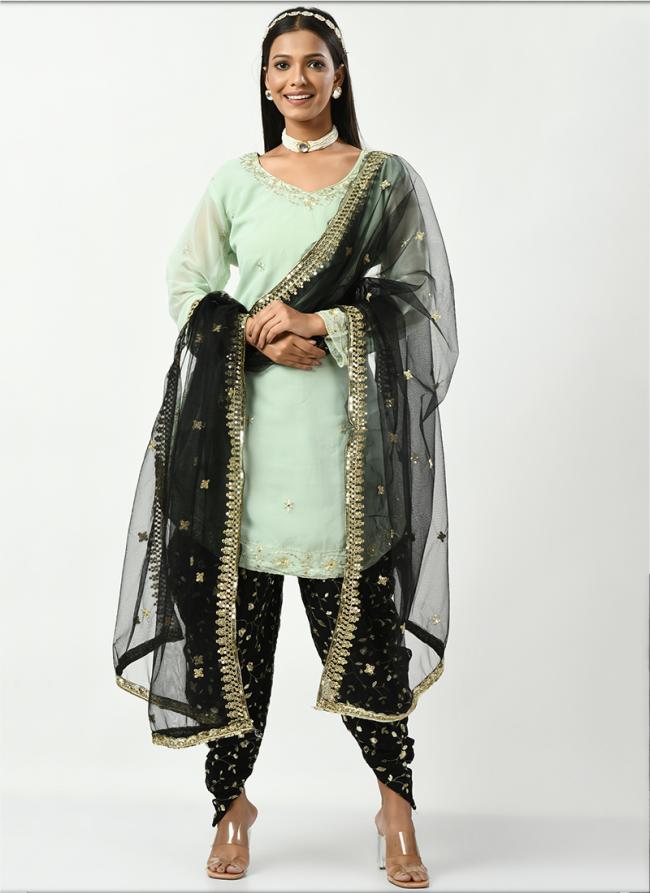 Pista Green Faux Georgette Wedding Wear Sequins Work Readymade Salwar Suit