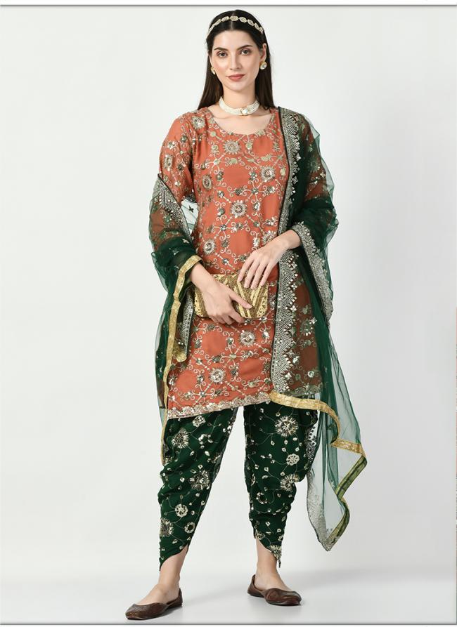 Orange Faux Georgette Tradional Wear Sequins Work Readymade Salwar Suit