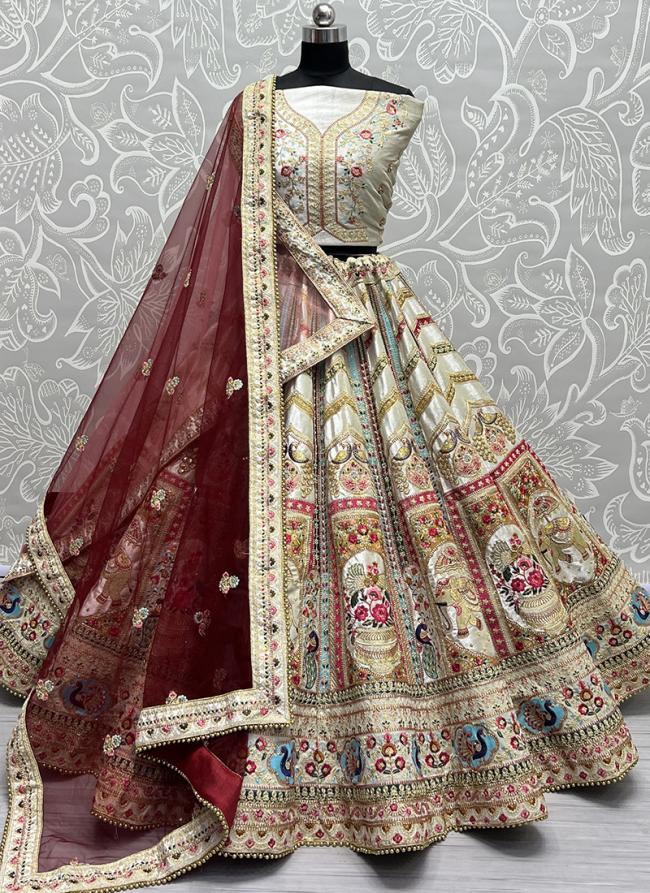 Off White Velvet Bridal Wear Dori Work Lehenga Choli