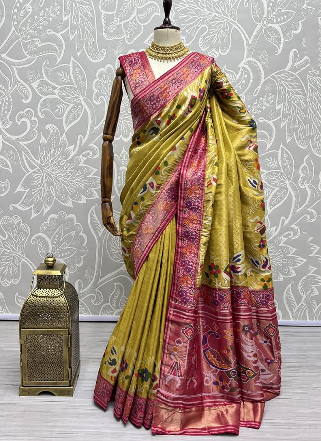 Mustard Patola Silk Wedding Wear Zari Work Saree