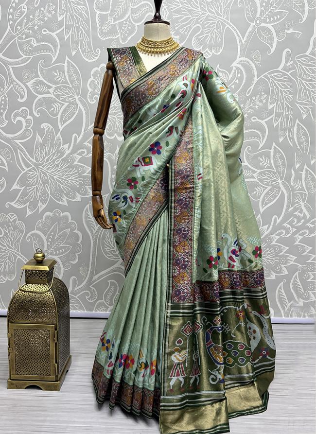 Pista Green Patola Silk Wedding Wear Zari Work Saree