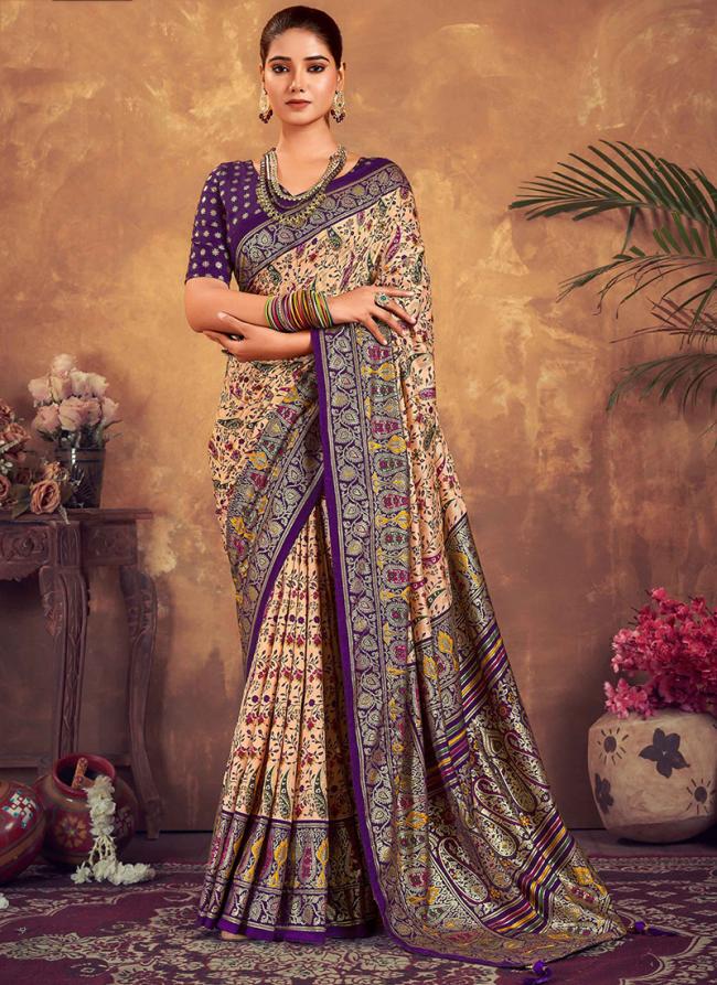 Beige Dola Silk Festival Wear Weaving Saree