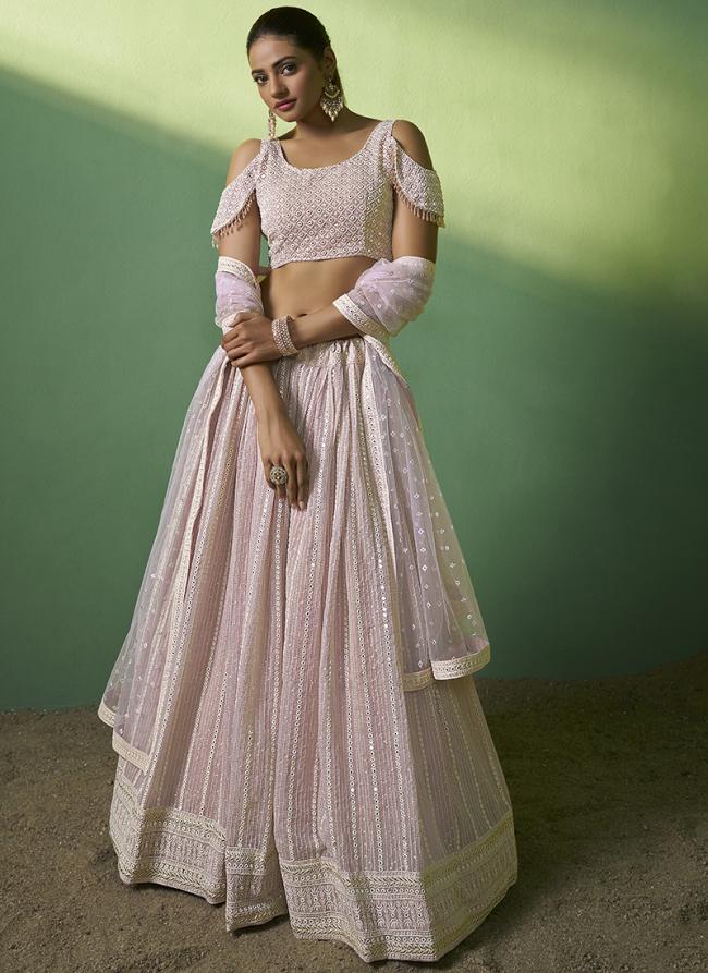 Pink Georgette Wedding Wear Embroidery Work Lehenga Choli