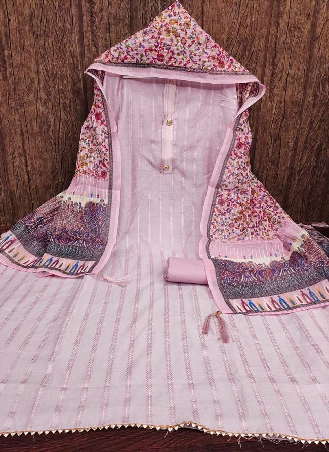 Pink Jacquard Casual Wear Weaving Dress Material