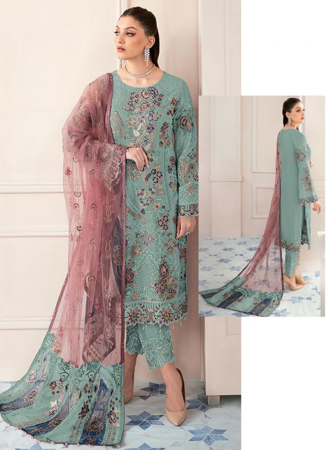 Sky blue Faux Georgette Wedding Wear Embroidery Work Pakistani Suit