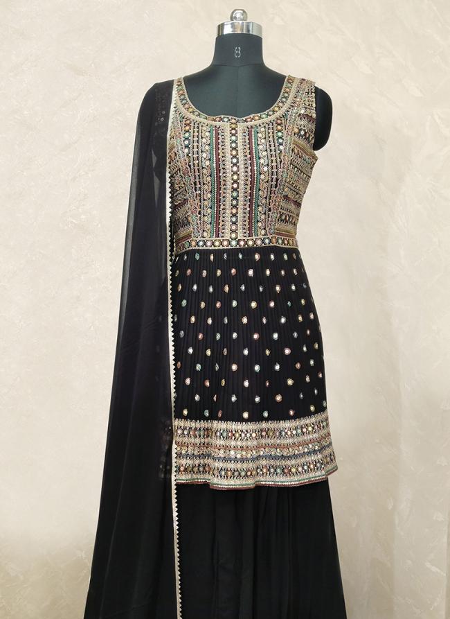 Black Georgette Wedding Wear Embroidery Work Readymade Salwar Suit