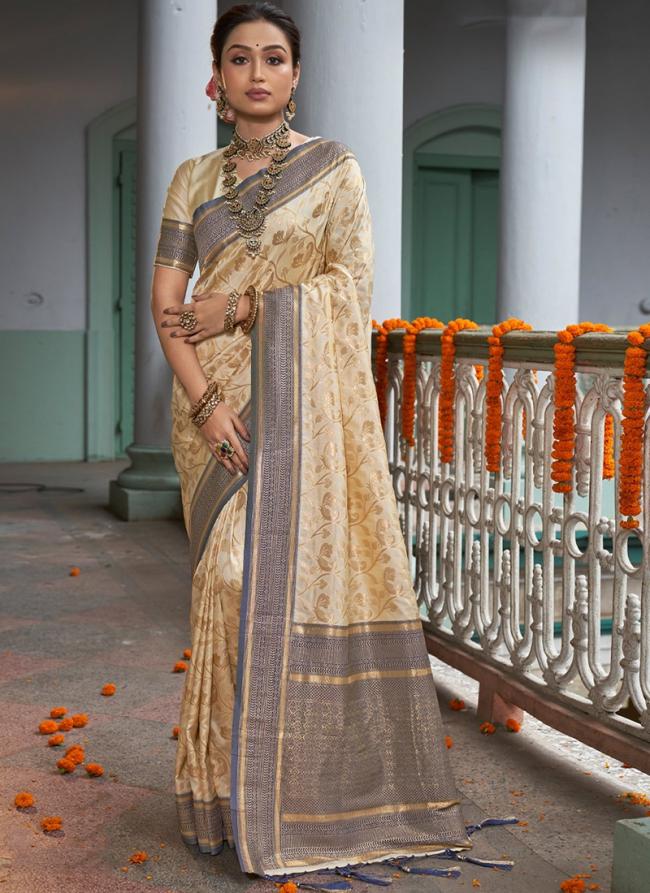 Grey Banarasi Silk Festival Wear Weaving Saree