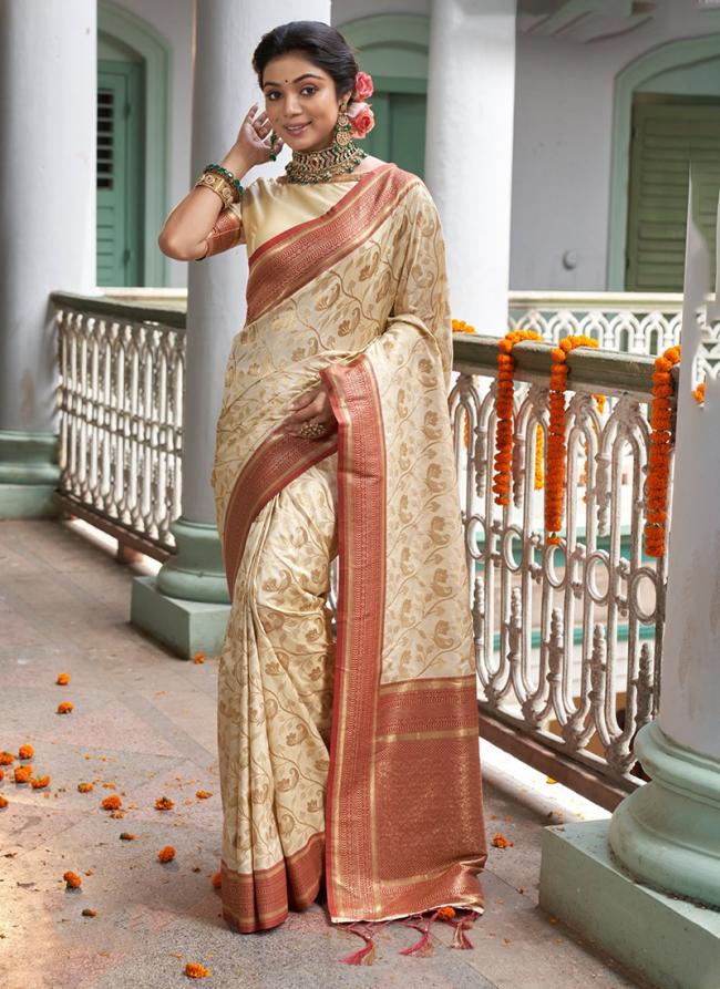 Orange Banarasi Silk Festival Wear Weaving Saree