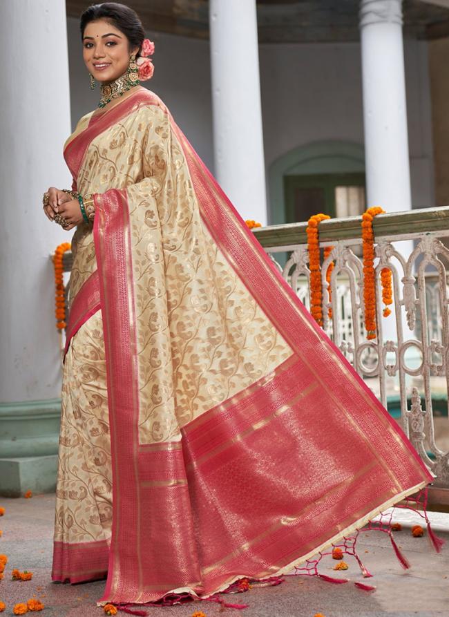 Pink Banarasi Silk Festival Wear Weaving Saree