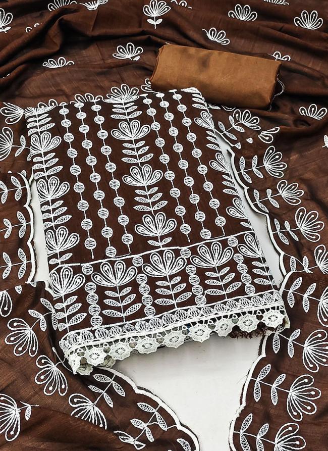 Brown Silk Festival Wear Lucknowi Work Dress Material