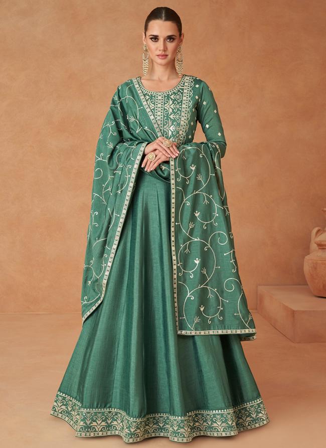 Green Silk Wedding Wear Embroidery Work Gown With Dupatta
