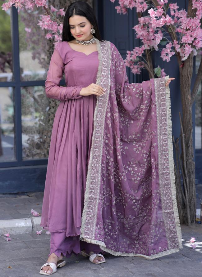 Purple Tabby Silk Festival Wear Sequins Work Readymade Salwar Suit