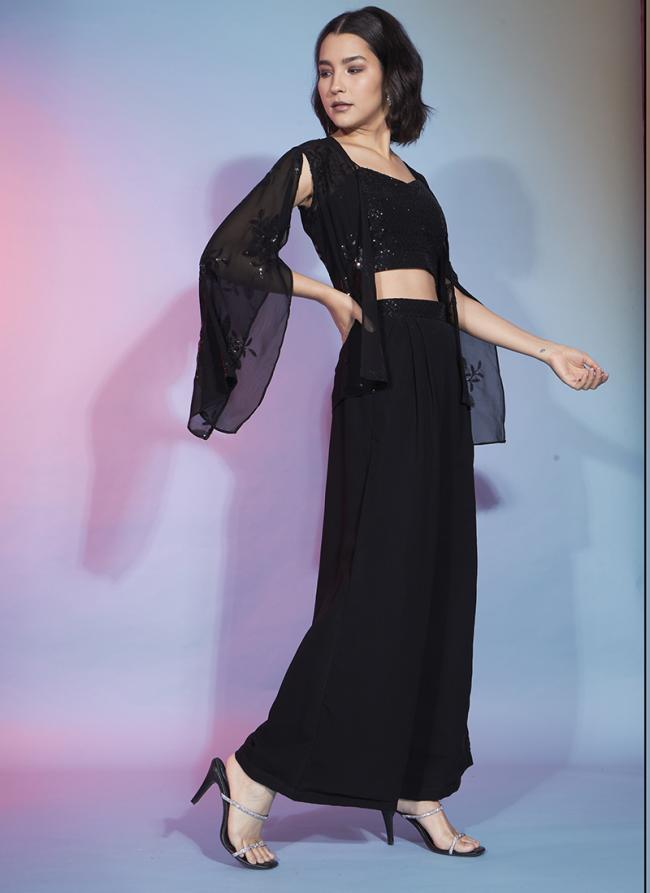 Black Georgette Party Wear Sequins Work Cord Set