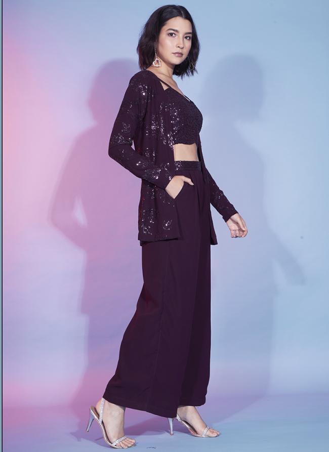 Maroon Georgette Party Wear Sequins Work Cord Set
