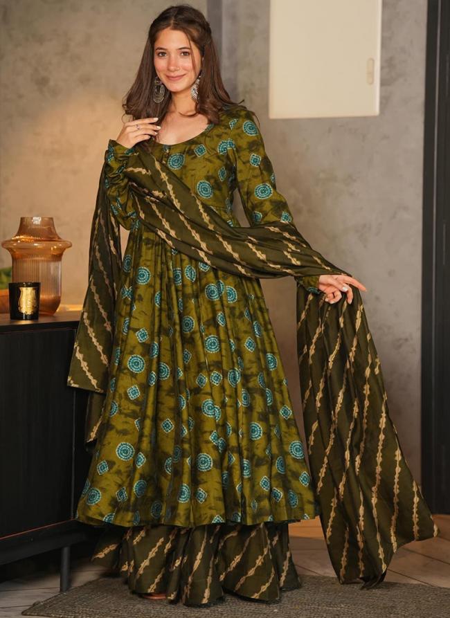 Green Pure Muslin Tradional Wear Digital Printed Readymade Salwar Suit