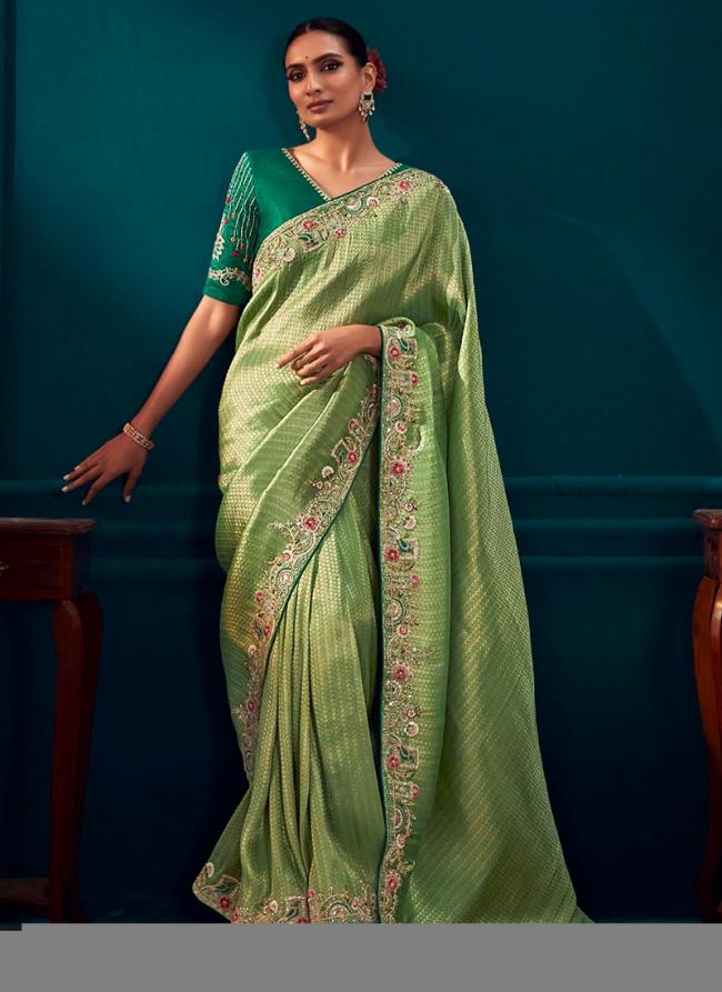 Sea Green Pure Banarasi Silk Wedding Wear Border Work Saree