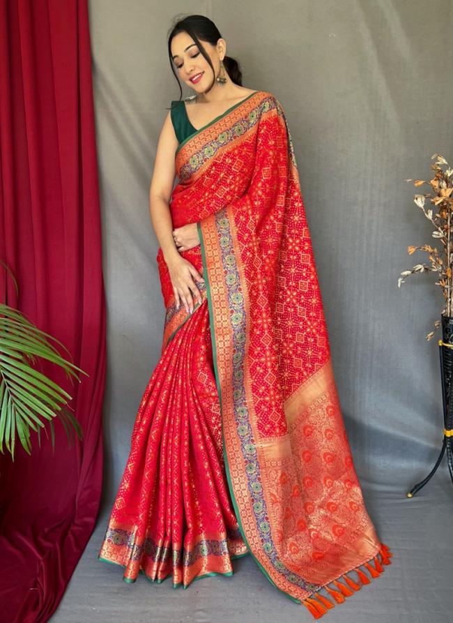 Red Pure Silk Festival Wear Weaving Saree