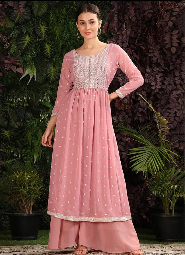 Pink Georgette Tradional Wear Embroidery Work Readymade Salwar Suit