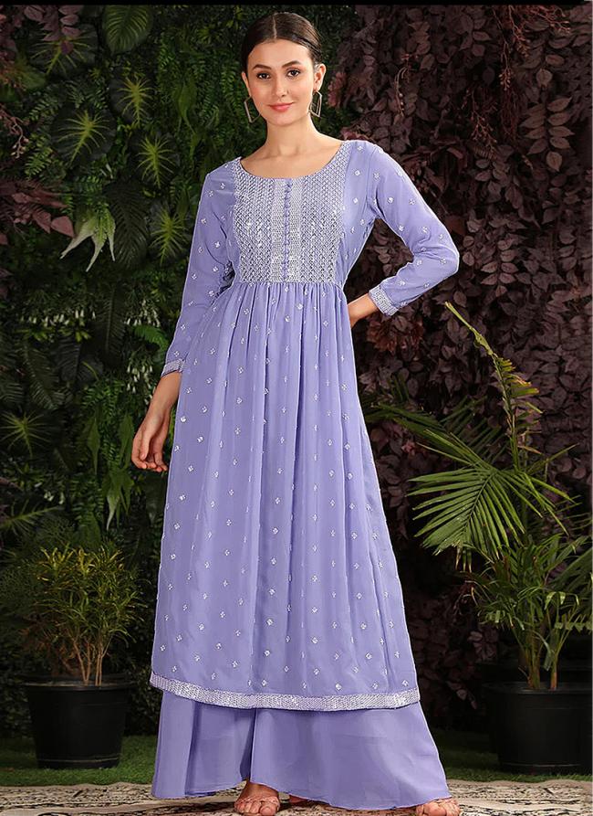 Purple Georgette Tradional Wear Embroidery Work Readymade Salwar Suit
