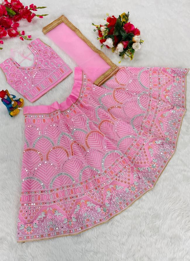 Pink Net Tradional Wear Embroidery Work Lehenga Choli For Girls